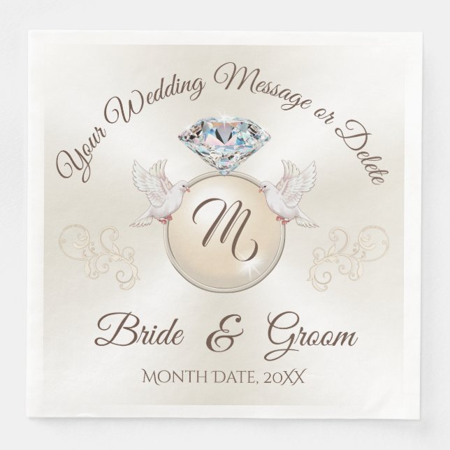 Elfenbensfärgade monogramvitknytservietter, diaman pappersservett (Framsida)