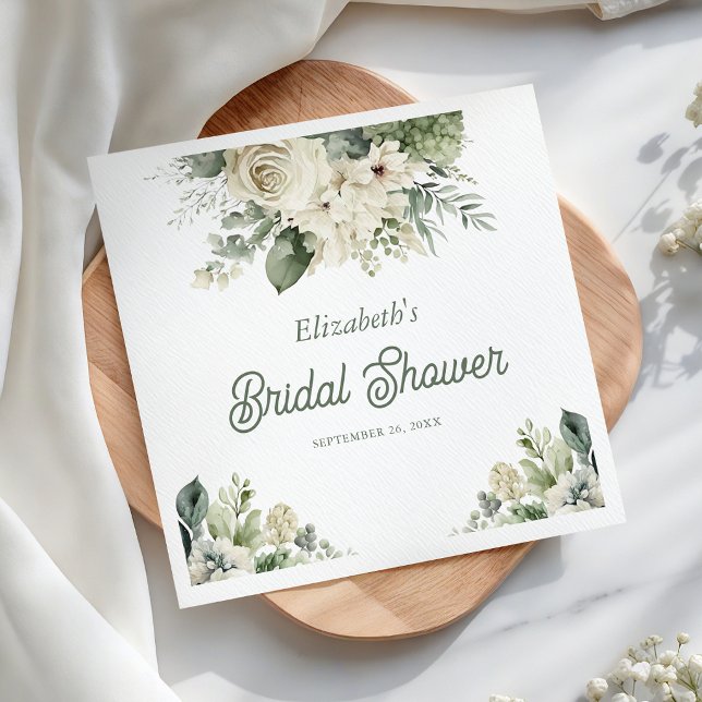 Elfenbensgrön blomsterbröllopsdusch pappersservett (Skapare uppladdad)
