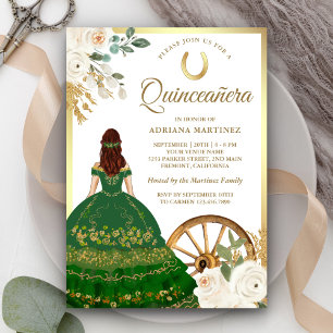 Elfenbensgrön charro-dräkt för Quinceanera i guld Inbjudningar