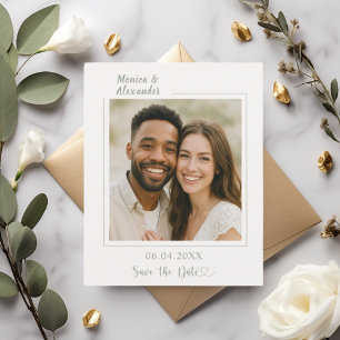 Elfenbensgrön foto bröllop Save the Date Flygblad