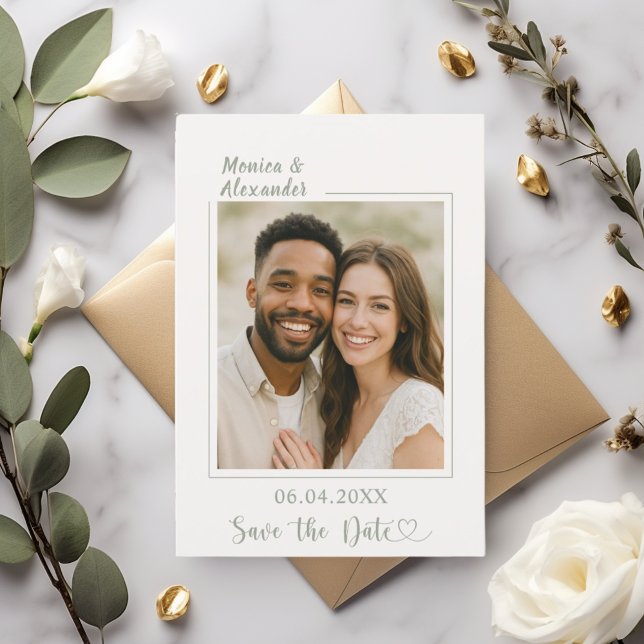 Elfenbensgrön foto bröllop Save the Date Spara Datumet (Skapare uppladdad)