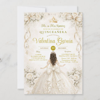 Elfenbensgul blomstergul Quinceañera prinsessa Inbjudningar
