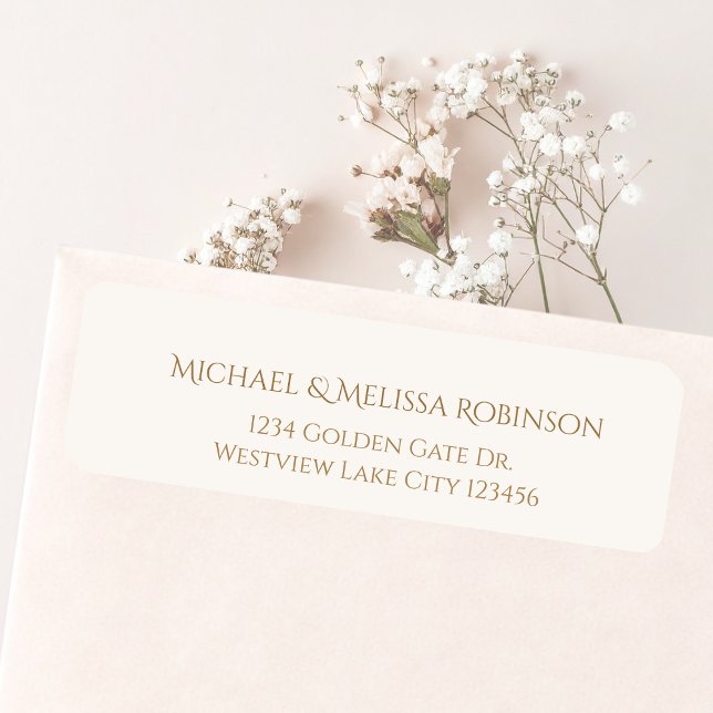 Elfenbensguld 50-års jubileum Returadress Design Etikett (Close-up of ivory and gold return address label with soft florals for an elegant finish)