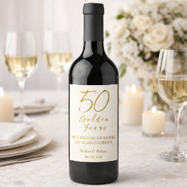 Elfenbensguld 50-årsjubileum Golden Years Vinflaska Etikett