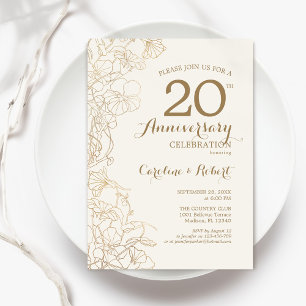 Elfenbensguld Blommig 20-årsjubileum Inbjudningar