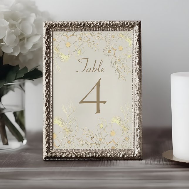 Elfenbensguld Blommig Bröllops Bordnummer Bordsnummer (Skapare uppladdad)