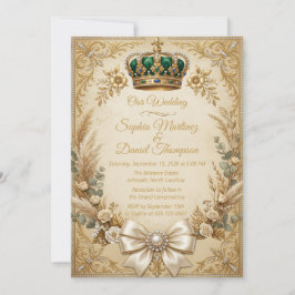 Elfenbensguld Krona Pampas Elegant Royal Boho Inbjudningar