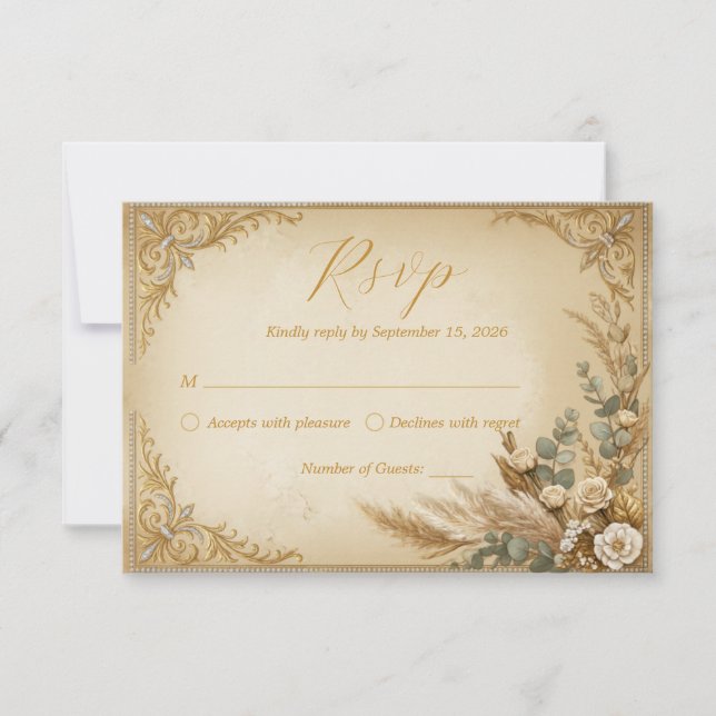 Elfenbensguld Krona Pampas Elegant Royal Boho OSA Kort (Framsida)