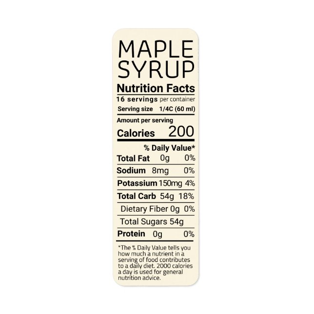 Elfenbenshaltig Returadress Maple Syrup Nutrition Etikett (Framsidan)