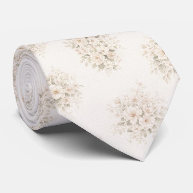 Elfenbenskräm blomsterbukett slips (Rullad)