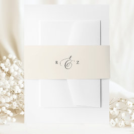 Elfenbenskräm Elegant Enkel Monogram Bröllop Band För Inbjudningskort