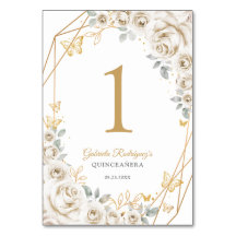 Elfenbenskräm Guld Blommig Quinceanera