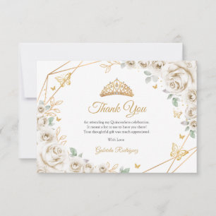Elfenbenskräm Guld Blommig Quinceanera Tack Kort