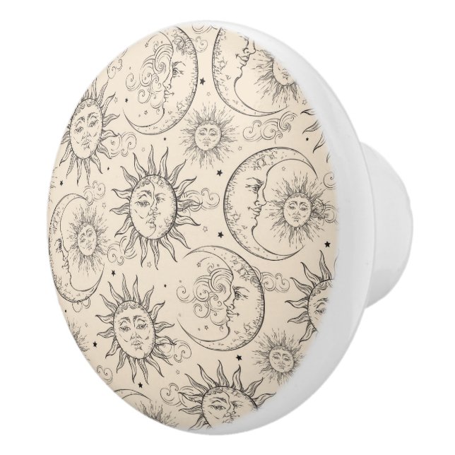 Elfenbenskräm Magic Vintage Celestial Sol Måne Stj Knopp (Höger)
