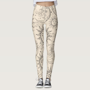 Elfenbenskräm Magic Vintage Celestial Sol Måne Stj Leggings