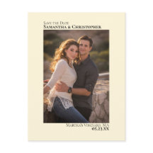 Elfenbenskräm Minimalistisk Bröllopsfoto Spara Dat