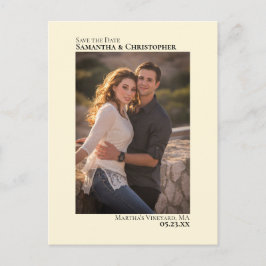 Elfenbenskräm Minimalistisk Bröllopsfoto Spara Dat Meddelande Vykort