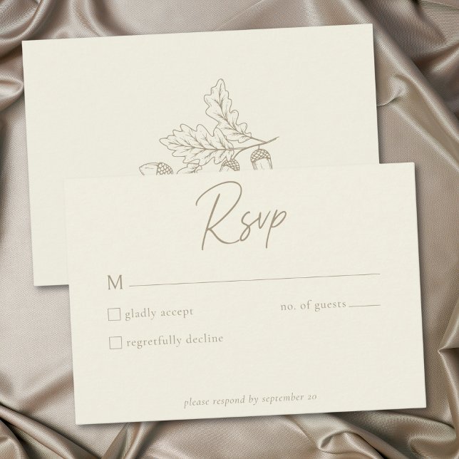 Elfenbenskräm Minimalistisk Löv Ekollon Höft Bröll OSA Kort (Ivory Cream Minimalist Leaf Acorn Fall Wedding RSVP Card)