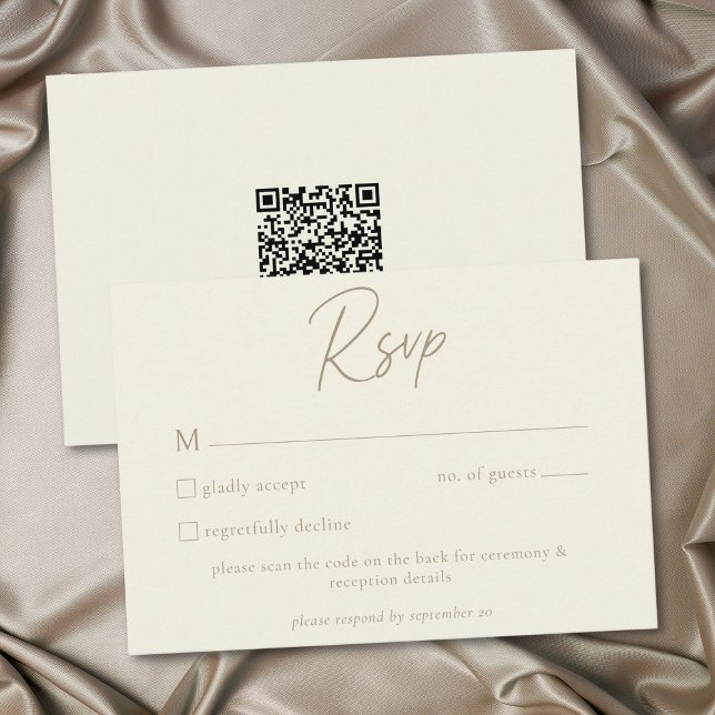 Elfenbenskräm Minimalistisk Löv Ekollon Höst Bröll OSA Kort (Ivory Cream Minimalist Leaf Acorn Fall Wedding QR RSVP Card)