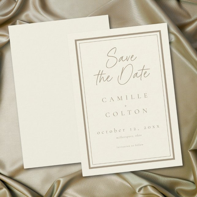 Elfenbenskräm Minimalistisk Ram Bröllop Spara Datumet (Ivory Cream Minimalist Frame Wedding Save The Date)