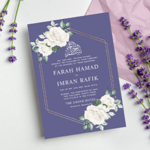 Elfenbenskusten Blommigt Ram Violet Islamic Muslim Inbjudningar