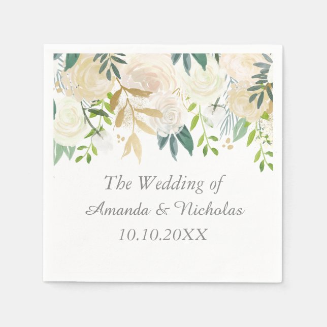 Elfenbenskusten Blommigt Ro bröllop personlig Pappersservett (Framsidan)