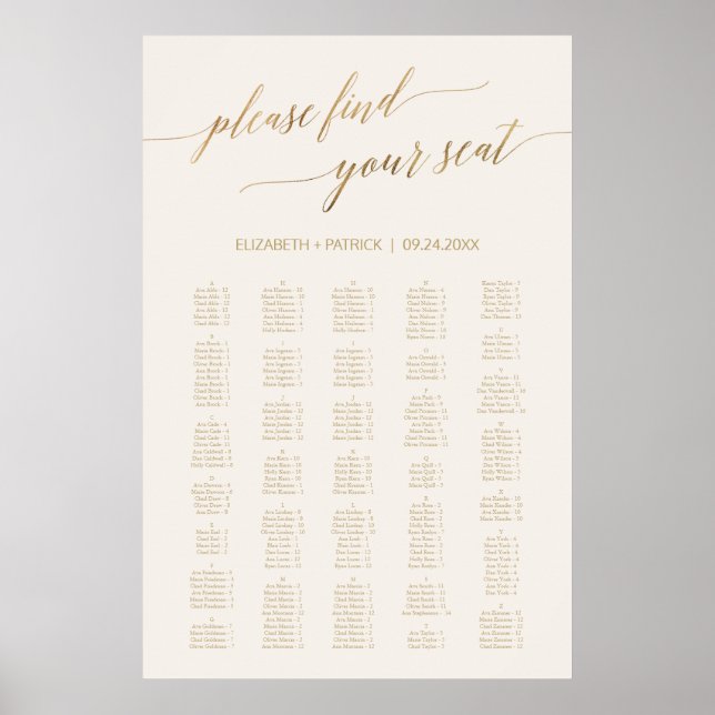 Elfenbenskusten elegant Guld 200+ Sittdiagram Poster (Framsidan)
