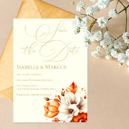 Elfenbenskusten & Guld Blommigt Spara datumet Bröl Inbjudningar