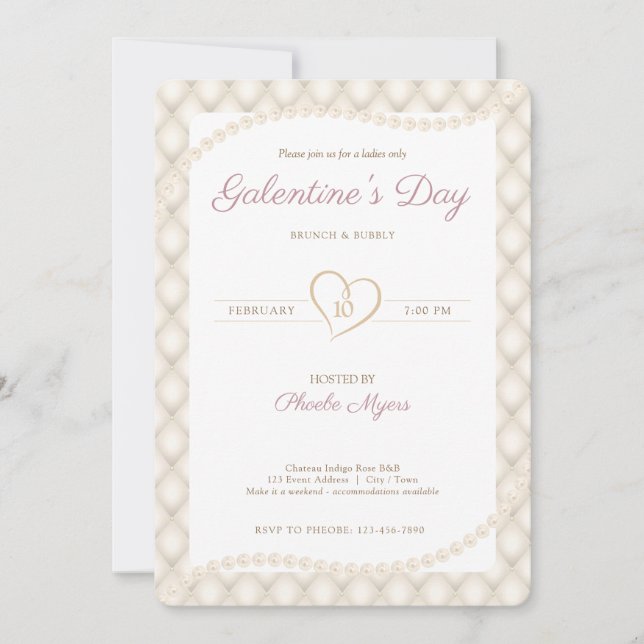 Elfenbenskusten, Guld och Pearls Galentine’s Party Inbjudningar (Framsida)