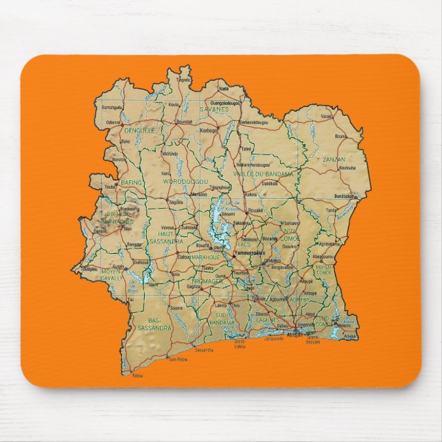 Elfenbenskusten Karta Mousepad Musmatta (Framsidan)