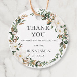 Elfenbenskusten Magnolia Blommigt Greenery Bröllop Gåvor Etiketter