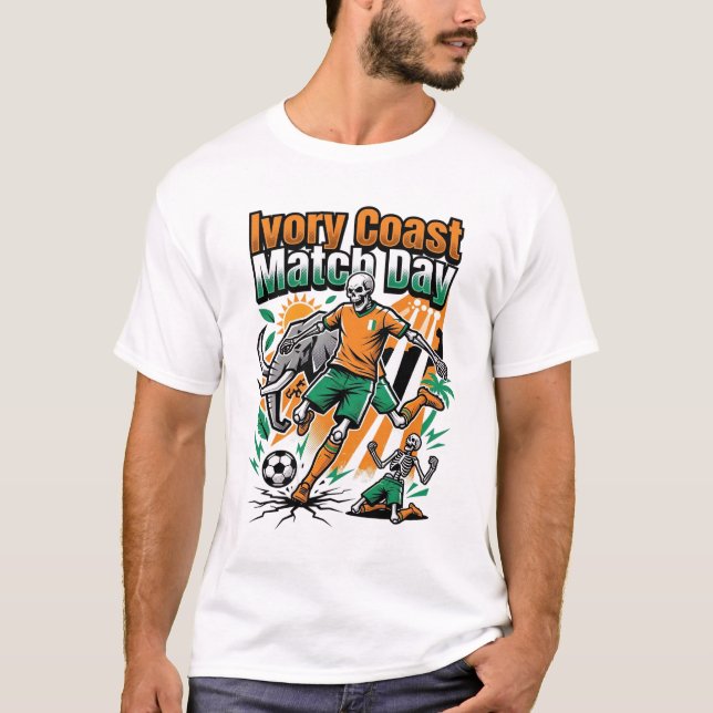 Elfenbenskusten Match Day Skeleton Striker Nations T Shirt (Framsida)