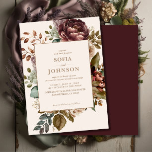Elfenbenskusten Mörk Ro blommigt Fall Winter Wedd Inbjudningar