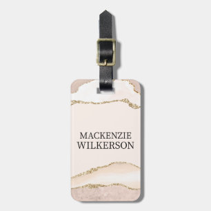 Elfenbenskusten och Beige Agate med eget namn Guld Bagagebricka