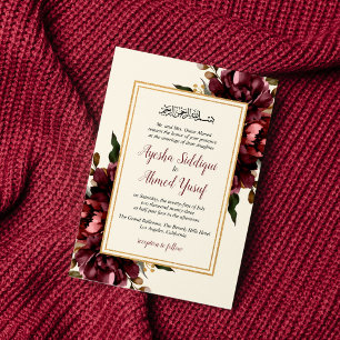 Elfenbenskusten och Burgundy Blommigt Muslim Bröll Inbjudningar