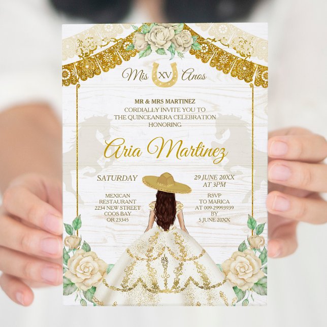 Elfenbenskusten och guld Ro Mis Quince Inbjudan (Skapare uppladdad)