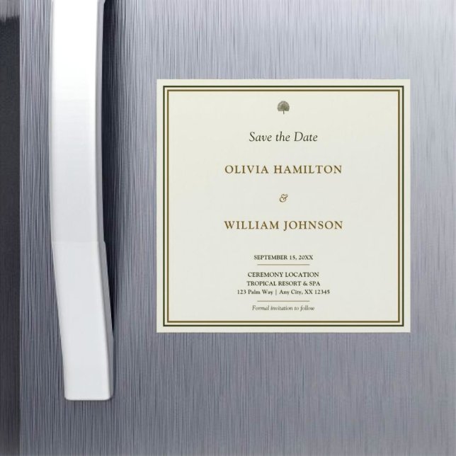 Elfenbenskusten och Guld Typografi Spara datum mag Magnetisk Inbjudningskort (An elegant, timeless, ivory keepsake save the date magnet that ensures no one forgets your big day.)