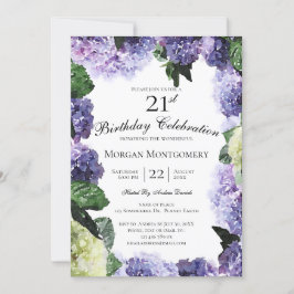 Elfenbenskusten och Lila Hydrangeas | Vit 21:a föd Inbjudningar