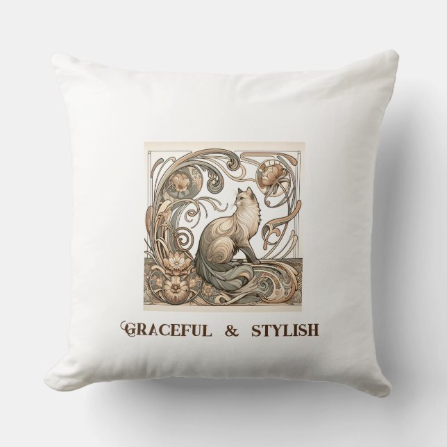 Elfenbenskusten och Snyggt Art nouveau Cat Kudde (Framsida)