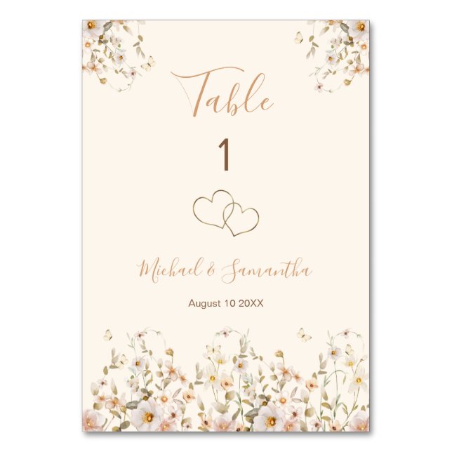 Elfenbenskusten och  Wildblomman Bröllop Bordsnummer (Framsidan)