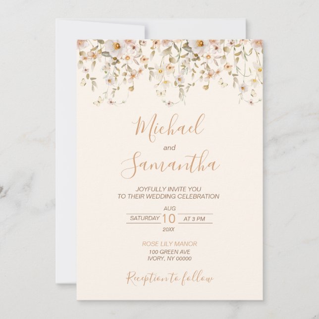 Elfenbenskusten och  Wildblomman Bröllop Inbjudningar (Framsida)