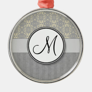 Elfenbenskusten på Silver Damask och Rand med Mono Julgransprydnad Metall