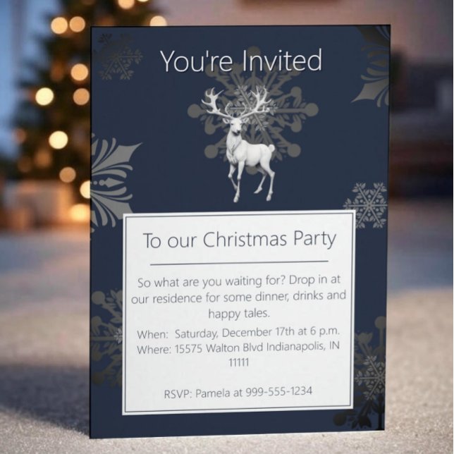 Elfenbenskusten Reindeer jul Party | Blå Inbjudningar (Blue Ivory Reindeer Christmas Party Invitation)