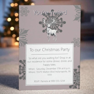 Elfenbenskusten Reindeer jul Party | Rosa Inbjudningar