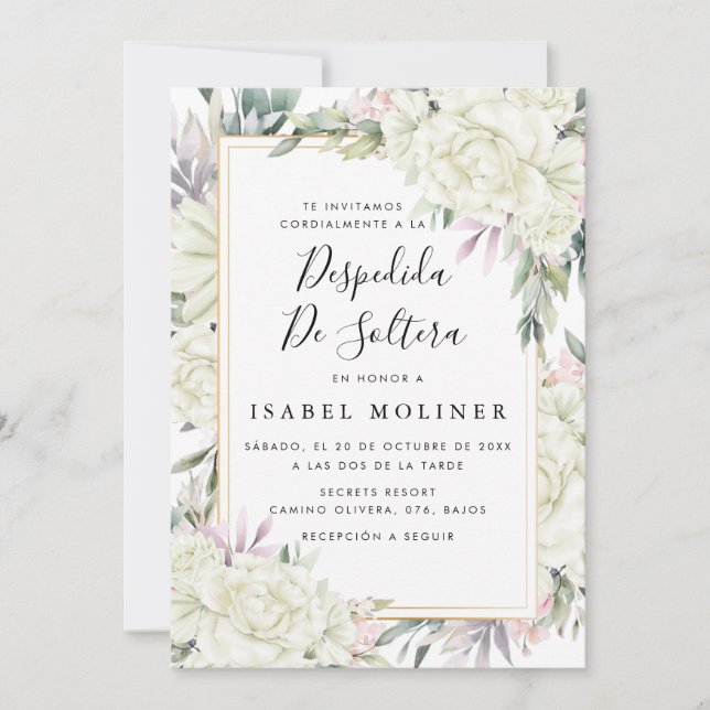 Elfenbenskusten Ro Blommigt Guld Spanska Möhippan Inbjudningar (Framsida)