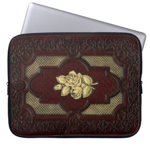 Elfenbenskusten Rosor på mahogany-läder Laptop Fodral