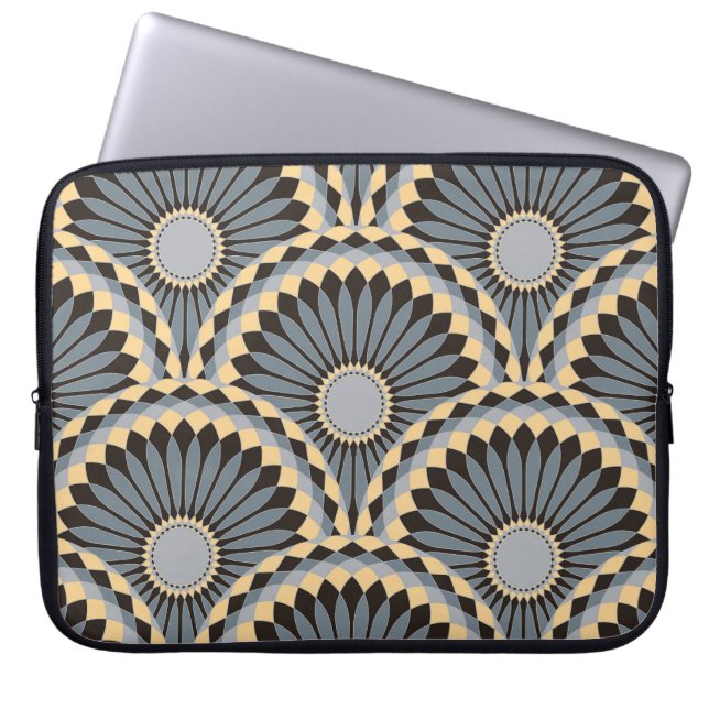 Elfenbenskusten Silver: Circular Blommigt Tile. Laptop Fodral (Framsidan)