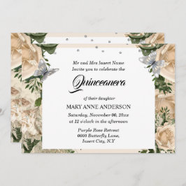 Elfenbenskusten silver-fjäril elegant ro quinceane inbjudningar