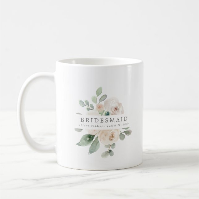 Elfenbenskusten Vit ros Blommigt Bridesmaid Kaffemugg (Vänster)