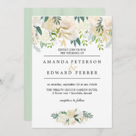 Elfenbenskustens Blommigt Greenery bröllop mynt Inbjudningar